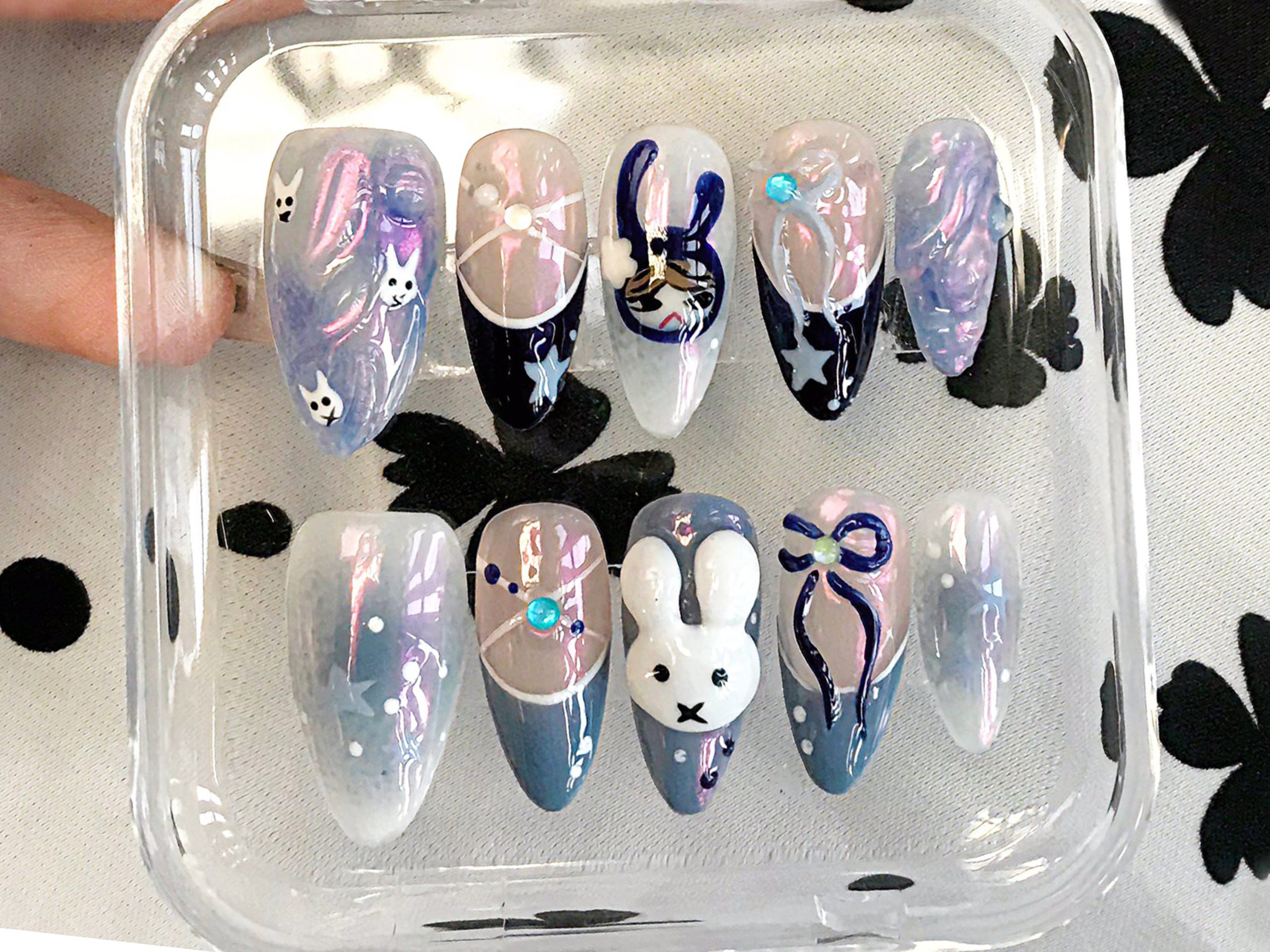 Blue Holographic Bunny Press On Nails